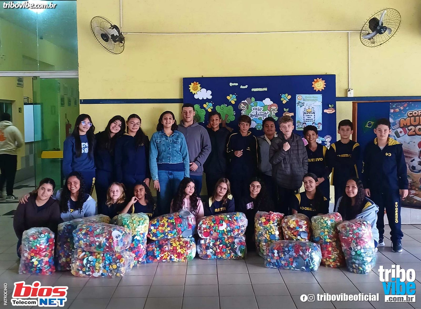 Colégio Objetivo arrecada 98 kg de tampinhas em campanha ambiental e solidária